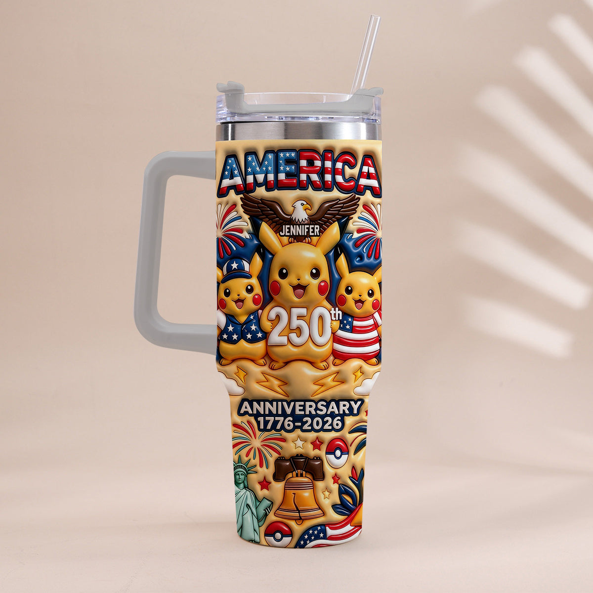 Cute Monster USA 250th Anniversary - Personalized Monster Trainer Tumbler With Handle