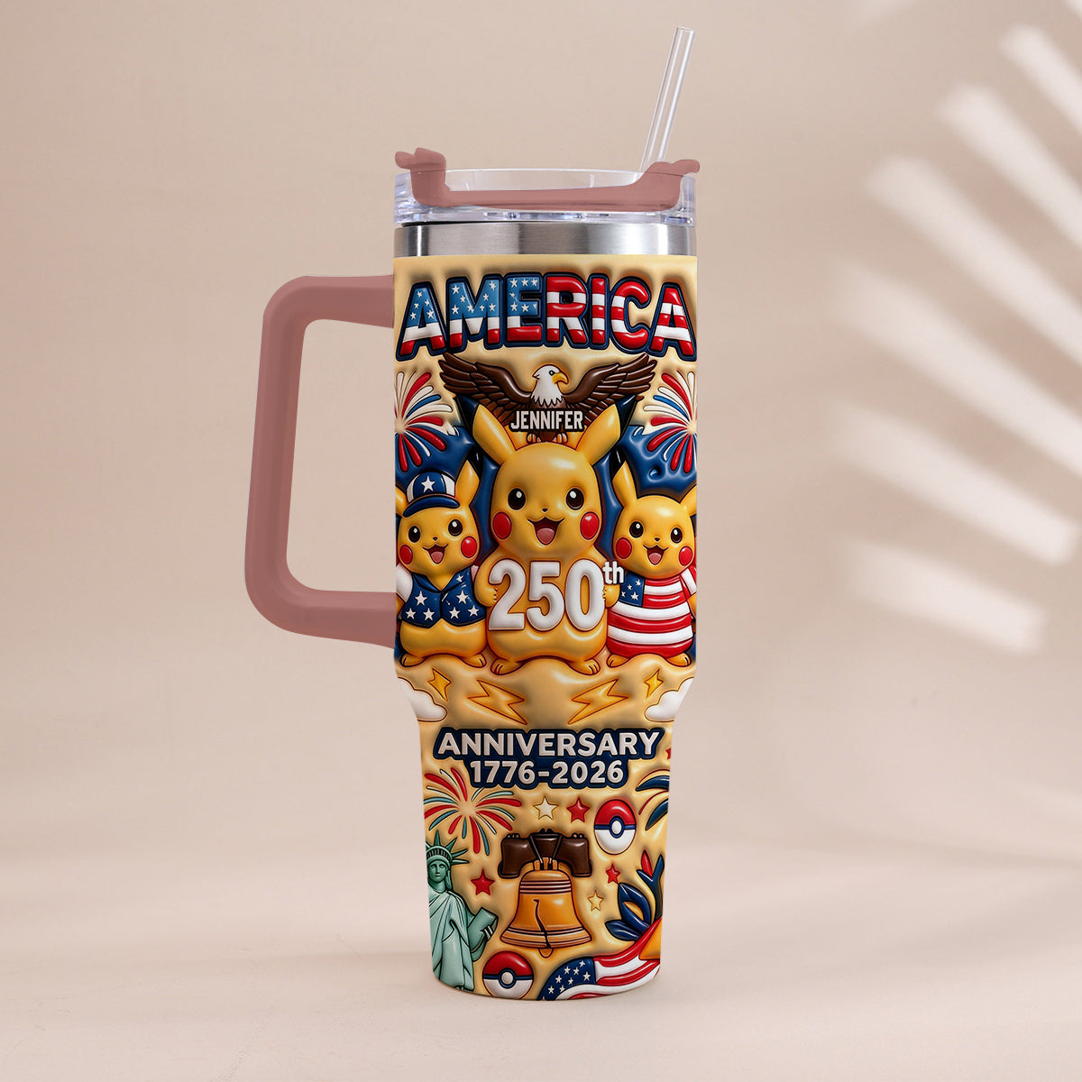Cute Monster USA 250th Anniversary - Personalized Monster Trainer Tumbler With Handle