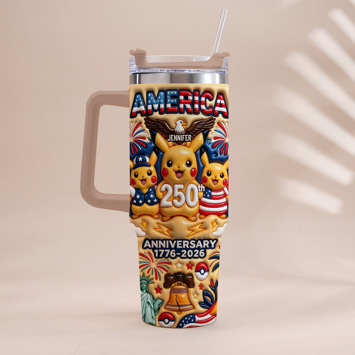 Cute Monster USA 250th Anniversary - Personalized Monster Trainer Tumbler With Handle