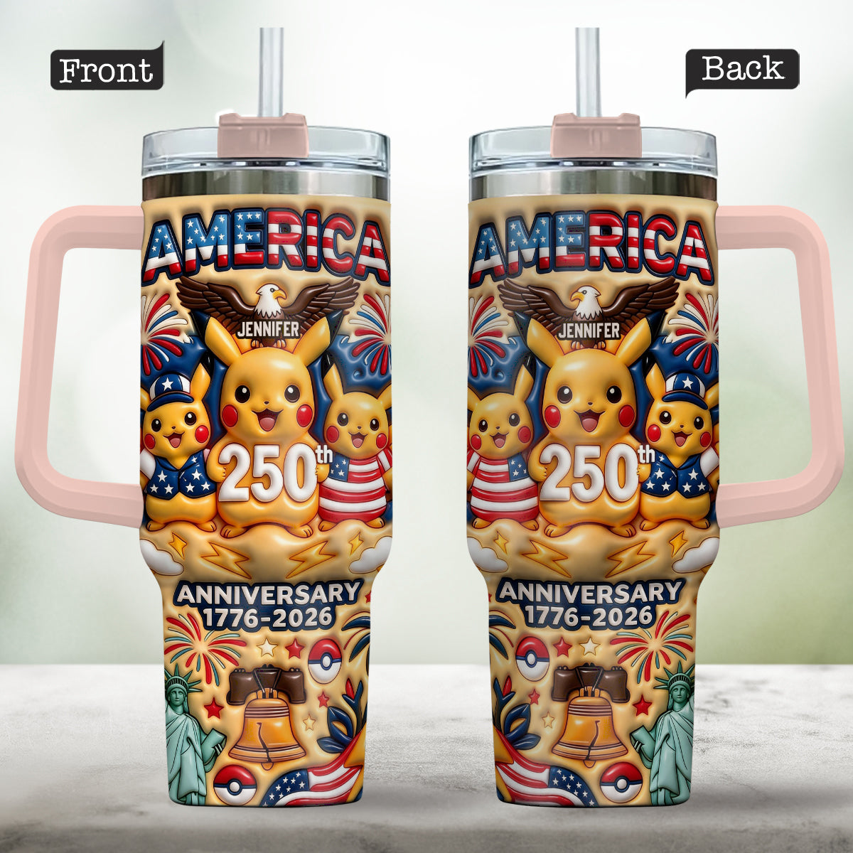 Cute Monster USA 250th Anniversary - Personalized Monster Trainer Tumbler With Handle