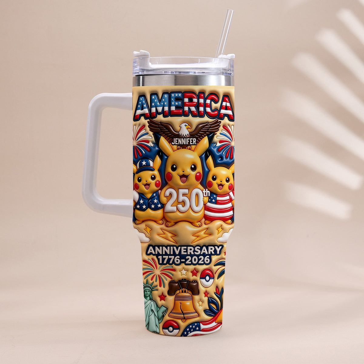 Cute Monster USA 250th Anniversary - Personalized Monster Trainer Tumbler With Handle