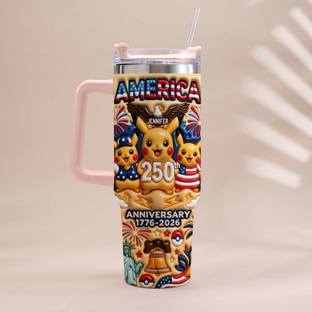 Cute Monster USA 250th Anniversary - Personalized Monster Trainer Tumbler With Handle