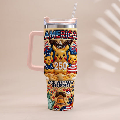 Cute Monster USA 250th Anniversary - Personalized Monster Trainer Tumbler With Handle
