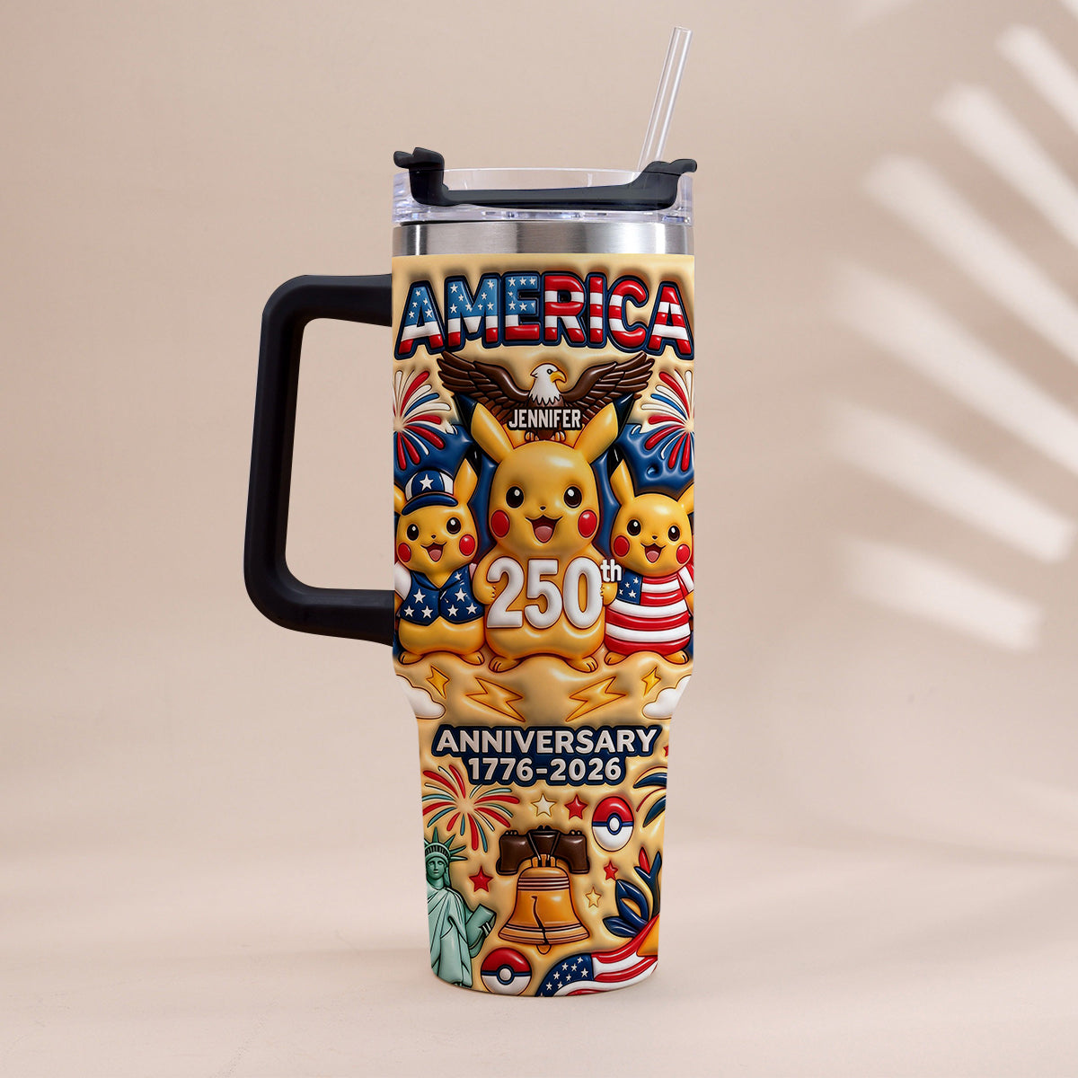 Cute Monster USA 250th Anniversary - Personalized Monster Trainer Tumbler With Handle