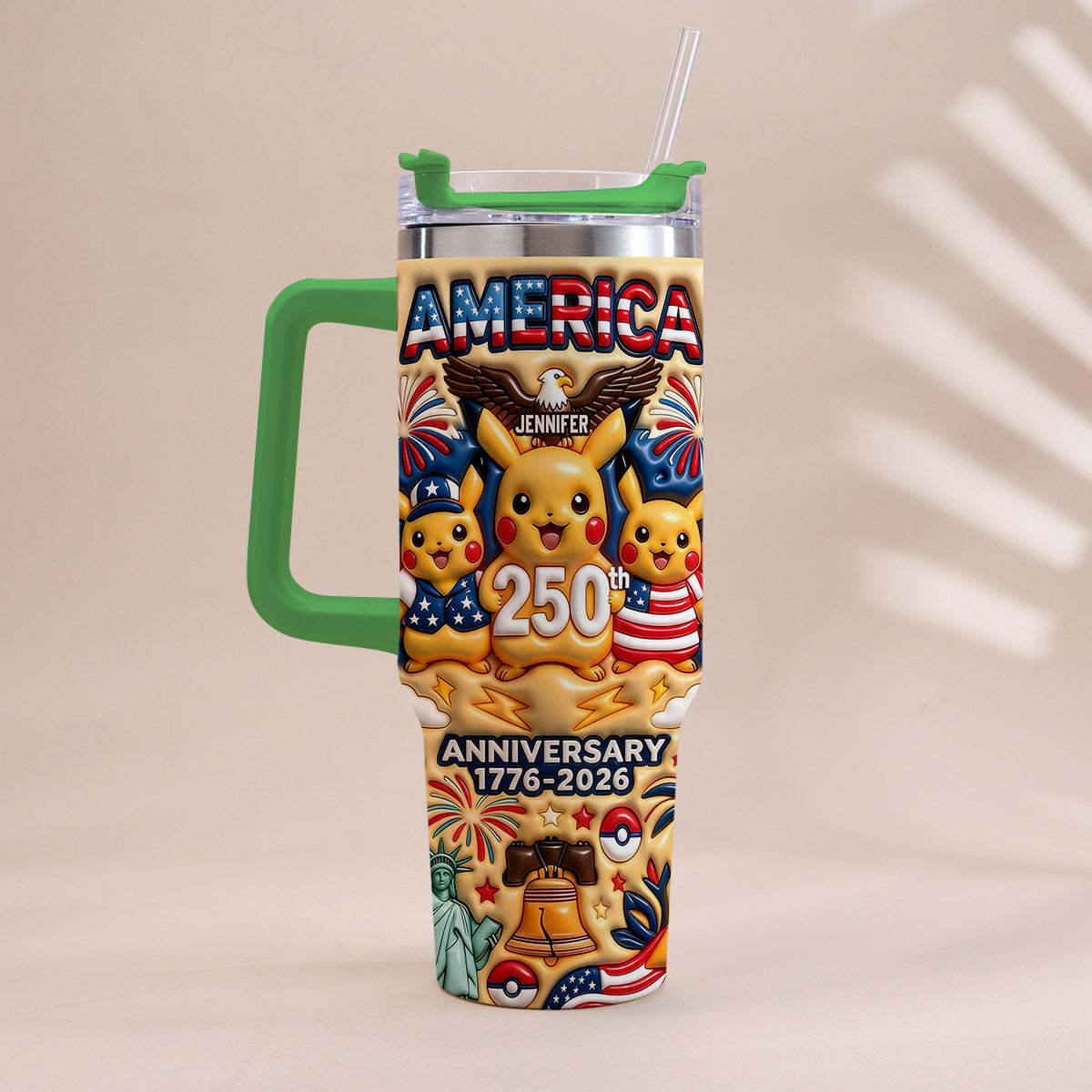 Cute Monster USA 250th Anniversary - Personalized Monster Trainer Tumbler With Handle