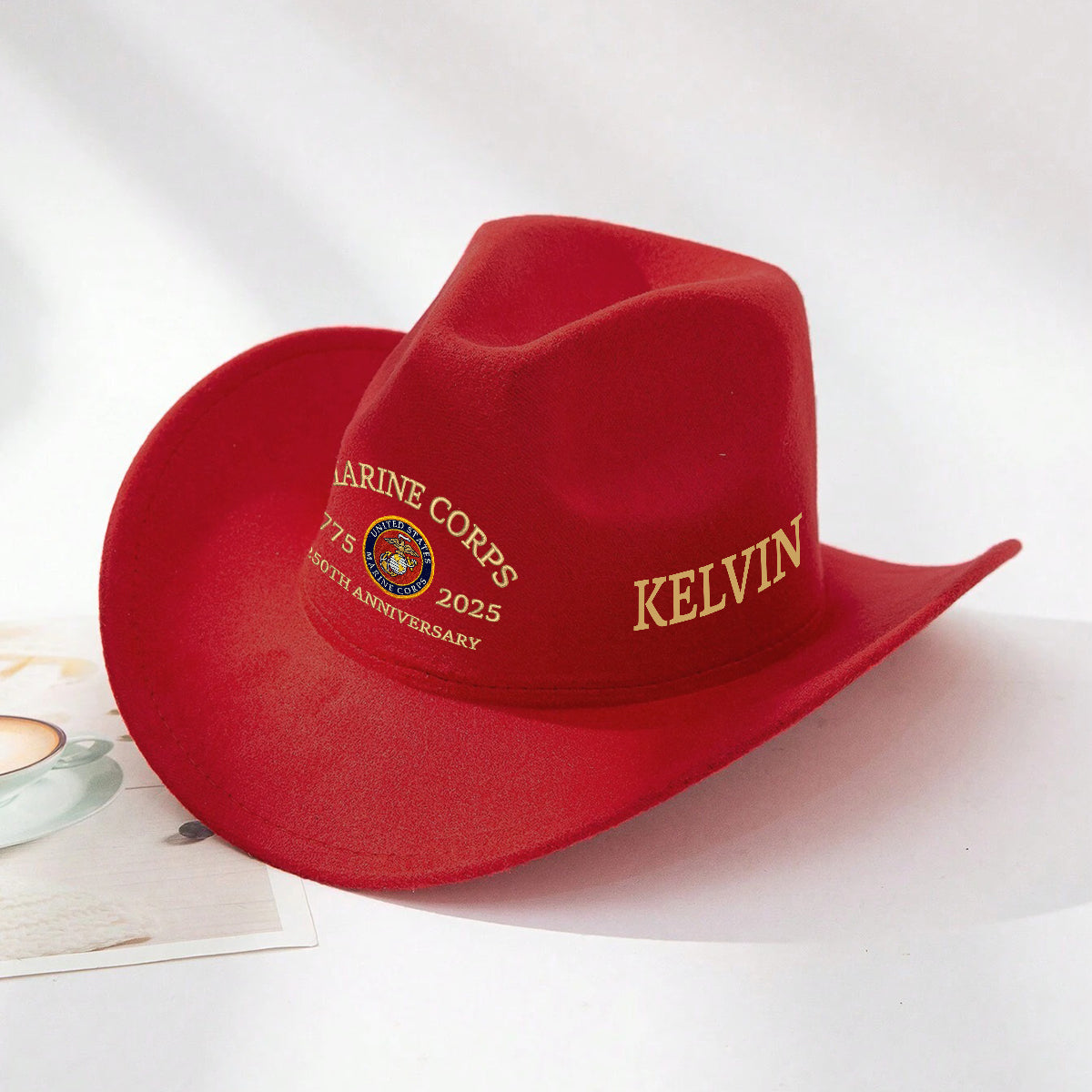 Marine Corps - Personalized Veteran Wide Brim Cowboy Hat
