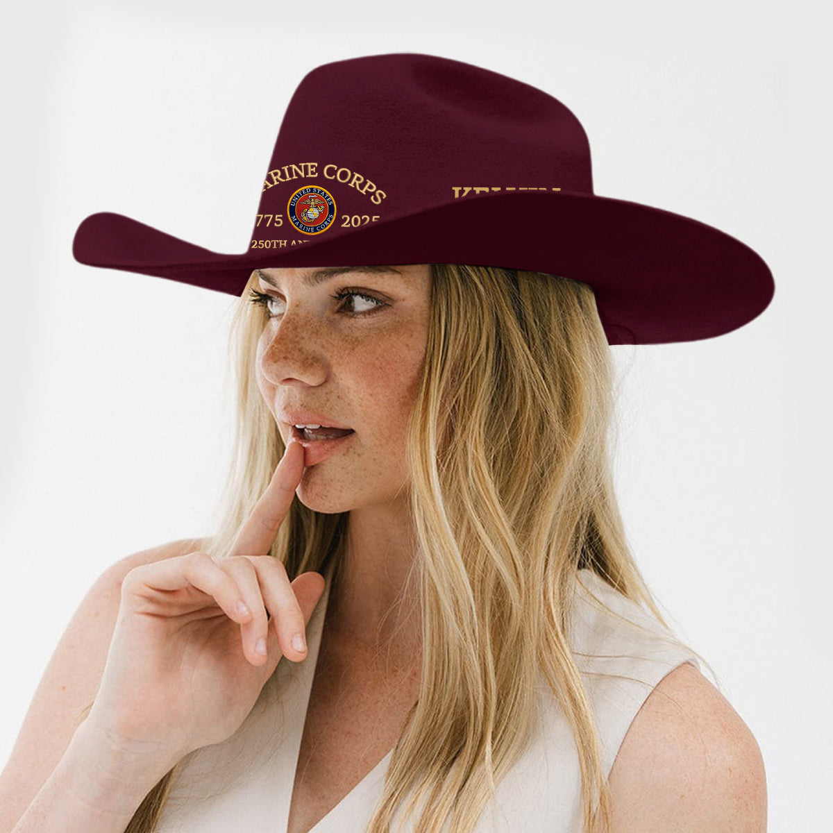 Marine Corps - Personalized Veteran Wide Brim Cowboy Hat