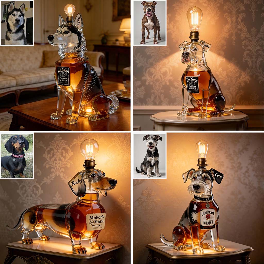 Pet Whiskey Bottle Lamp - Personalized Dog Acrylic LED Night Light