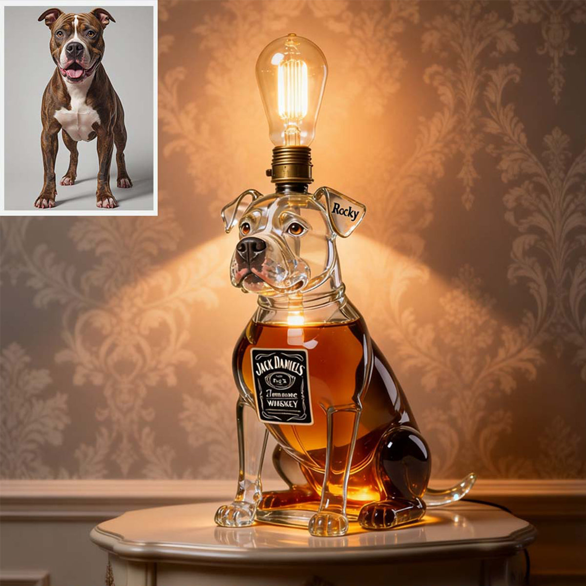 Pet Whiskey Bottle Lamp - Personalized Dog Acrylic LED Night Light