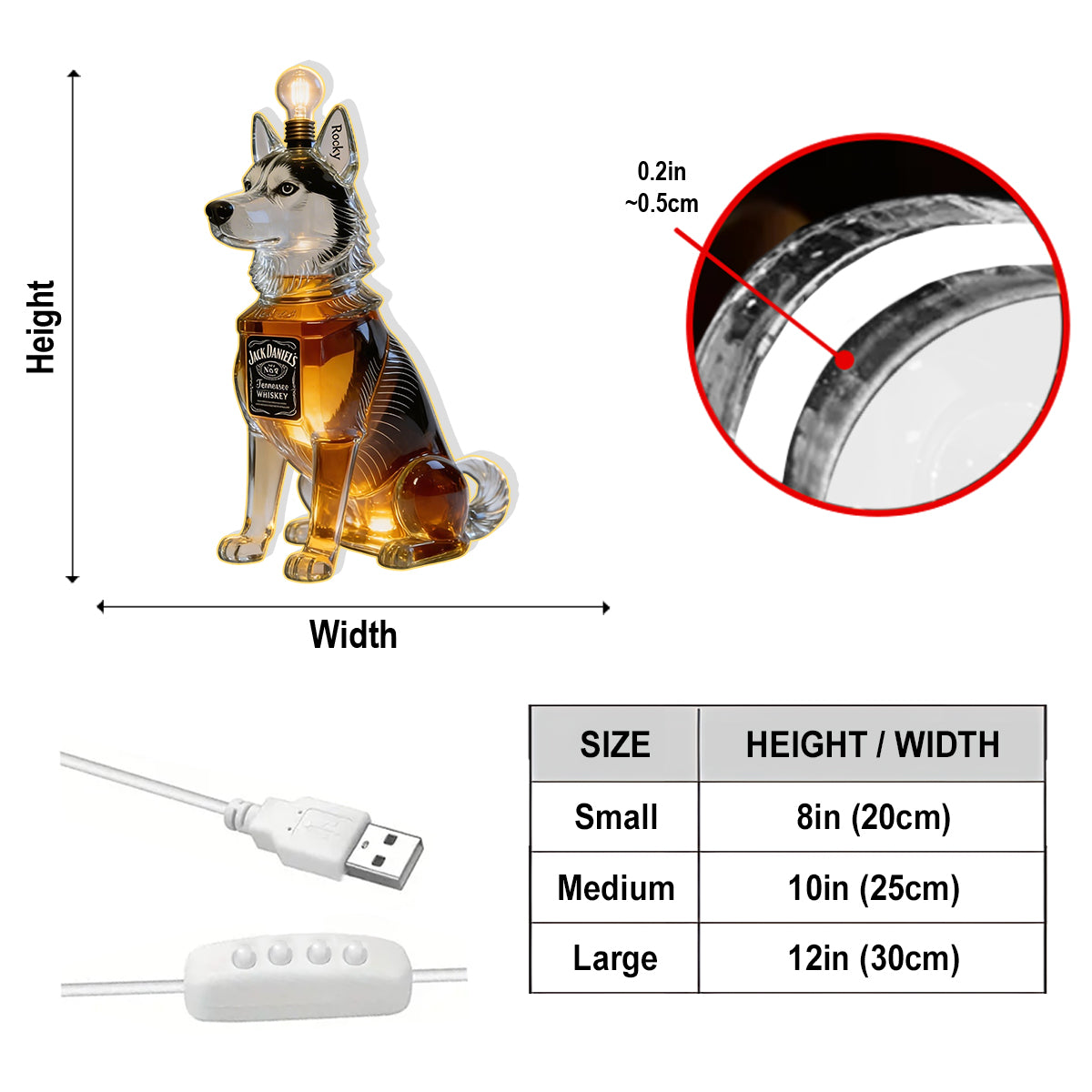 Pet Whiskey Bottle Lamp - Personalized Dog Acrylic LED Night Light
