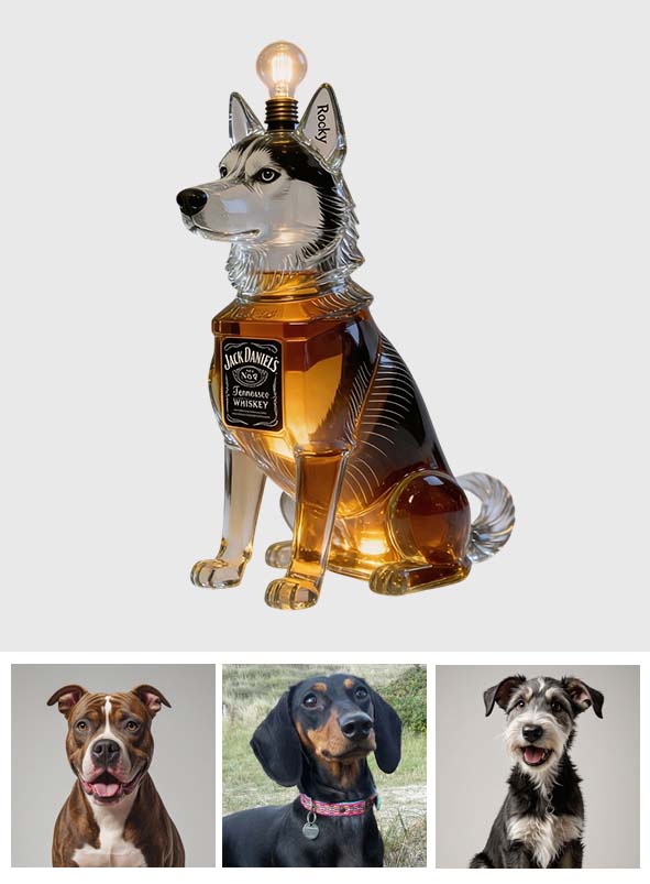 Pet Whiskey Bottle Lamp - Personalized Dog Acrylic LED Night Light