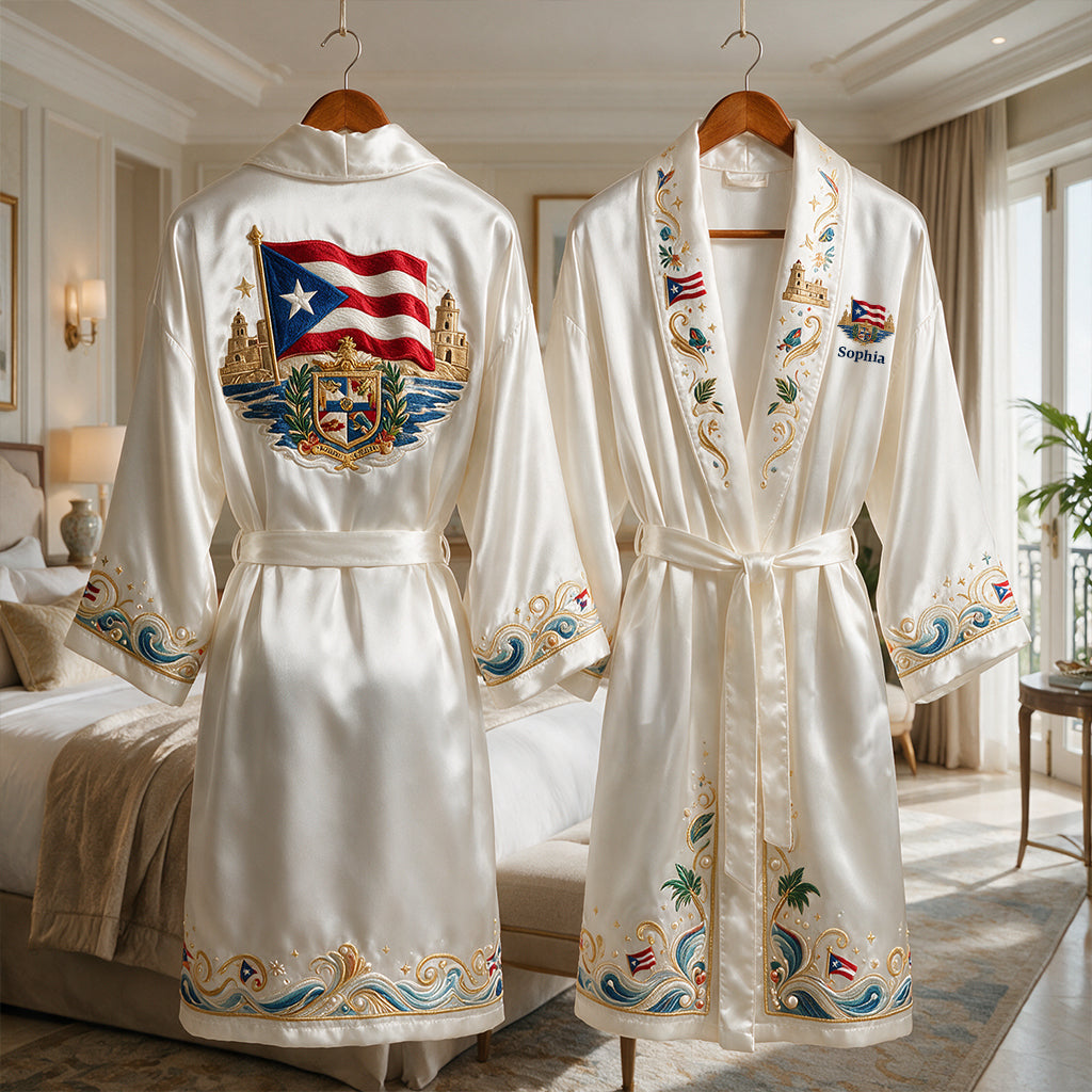 Puerto Rico Women - Personalized Expats Satin Robe