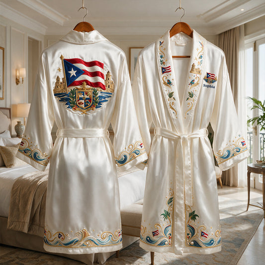 Puerto Rico Women - Personalized Expats Satin Robe