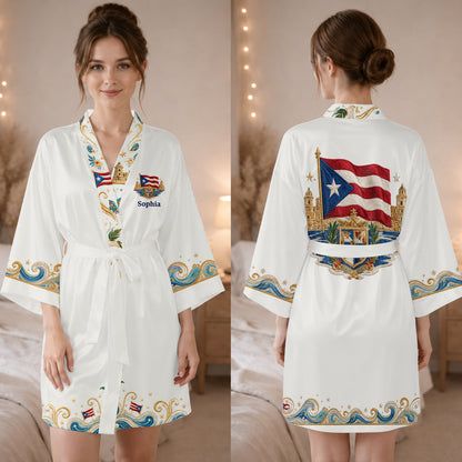 Puerto Rico Women - Personalized Expats Satin Robe
