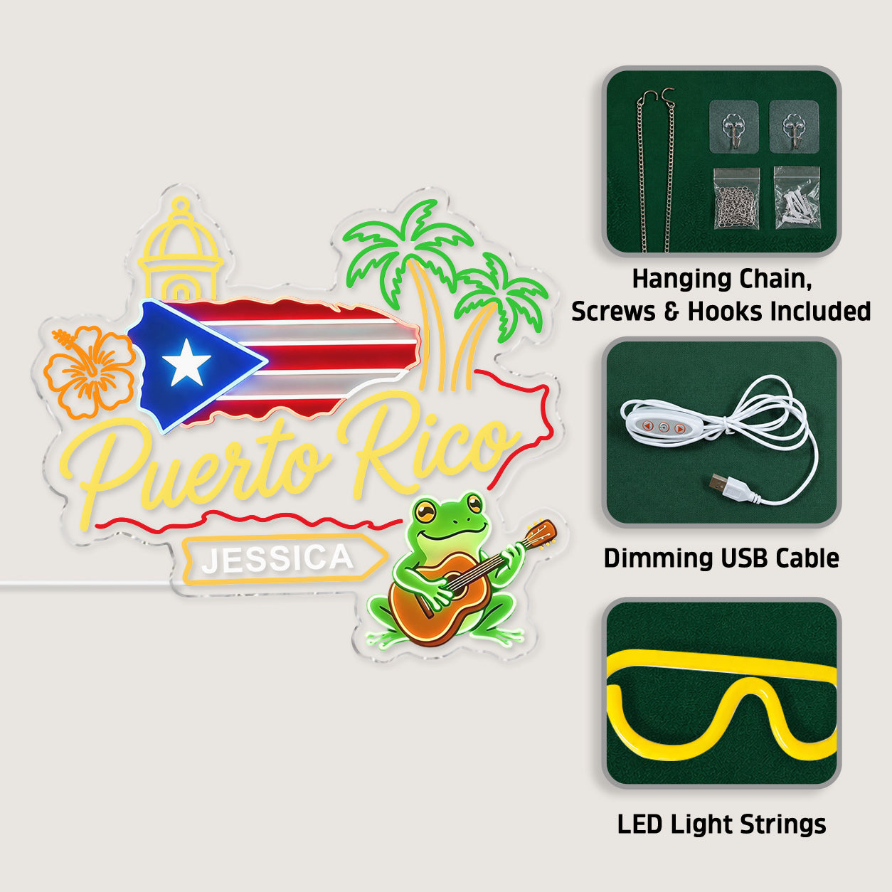 Proud Puerto Rican - Personalized Expats Neon LED Light Sign