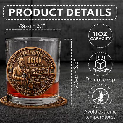 Whiskey 160th Anniversary - Personalized Old Whiskey Glass & Coaster