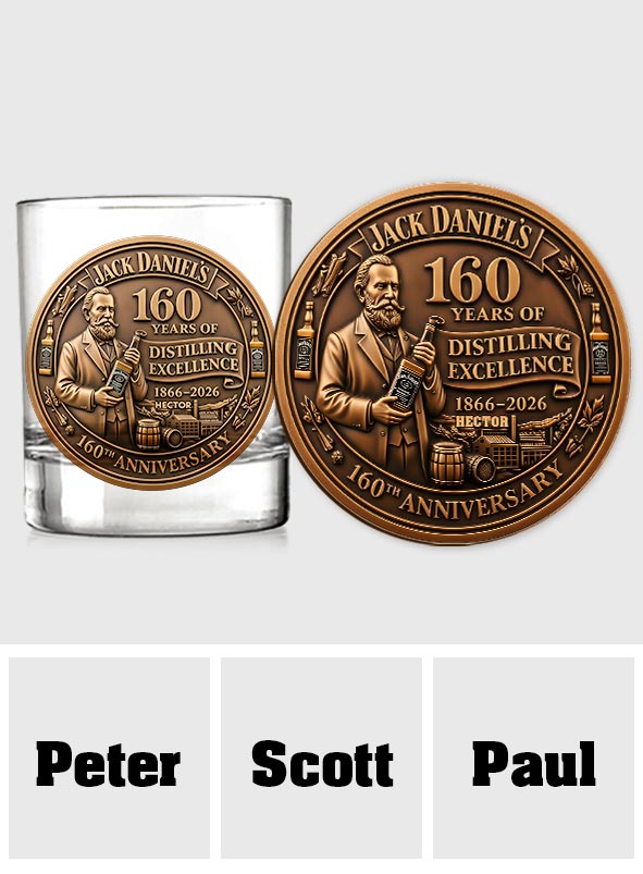 Whiskey 160th Anniversary - Personalized Old Whiskey Glass & Coaster