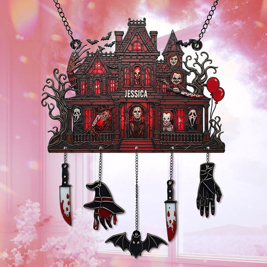 Spooky Haunted Mansion - Personalized Window Hanging Suncatcher With Charms