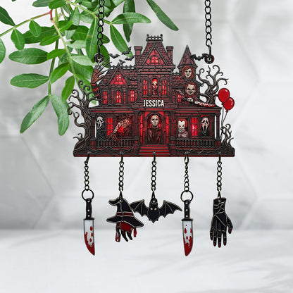 Spooky Haunted Mansion - Personalized Window Hanging Suncatcher With Charms