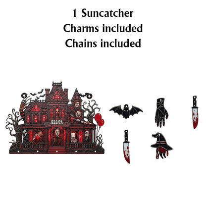 Spooky Haunted Mansion - Personalized Window Hanging Suncatcher With Charms