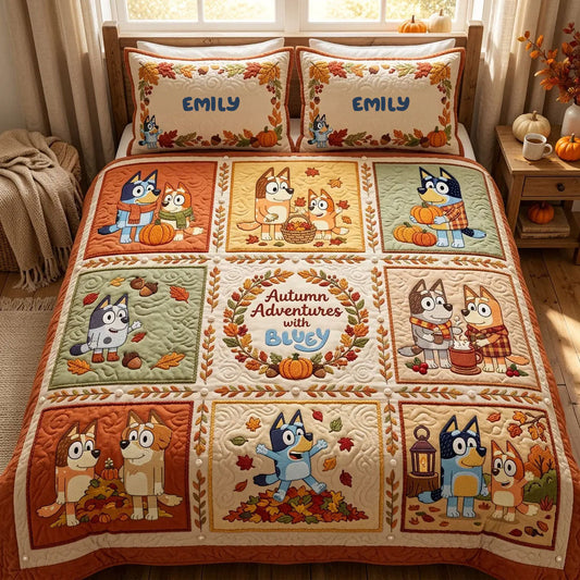 Autumn Adventures - Personalized Blue Dog Bedding Set
