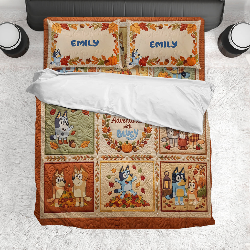 Autumn Adventures - Personalized Blue Dog Bedding Set