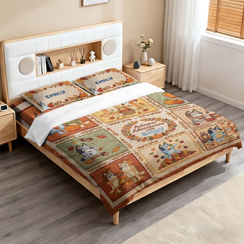 Autumn Adventures - Personalized Blue Dog Bedding Set