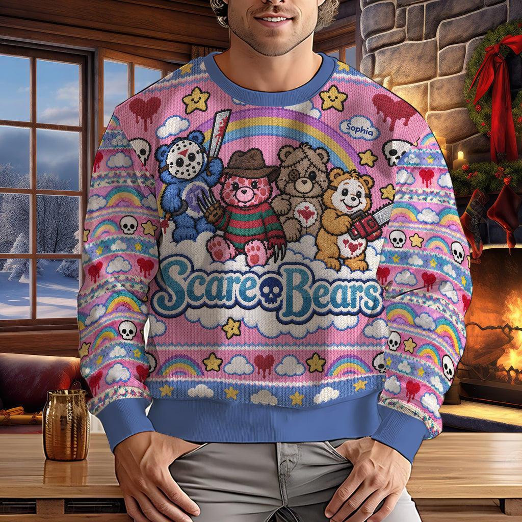 Scare Bears, Horror Characters Fans Gift - Personalized Horror Character Ugly Sweater