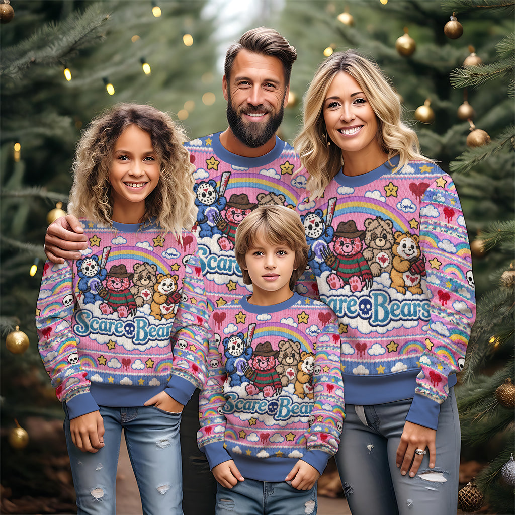 Scare Bears, Horror Characters Fans Gift - Personalized Horror Character Ugly Sweater