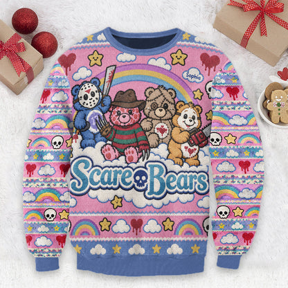 Scare Bears, Horror Characters Fans Gift - Personalized Horror Character Ugly Sweater