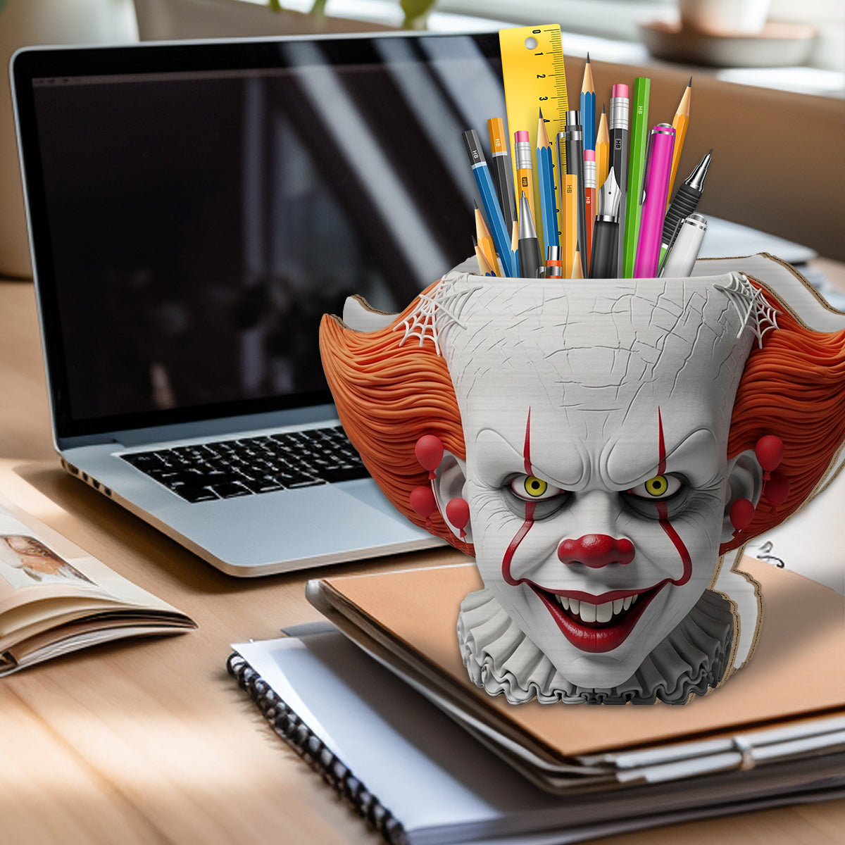Scary Head - Personalized Horror Character Wooden Desk Organizer