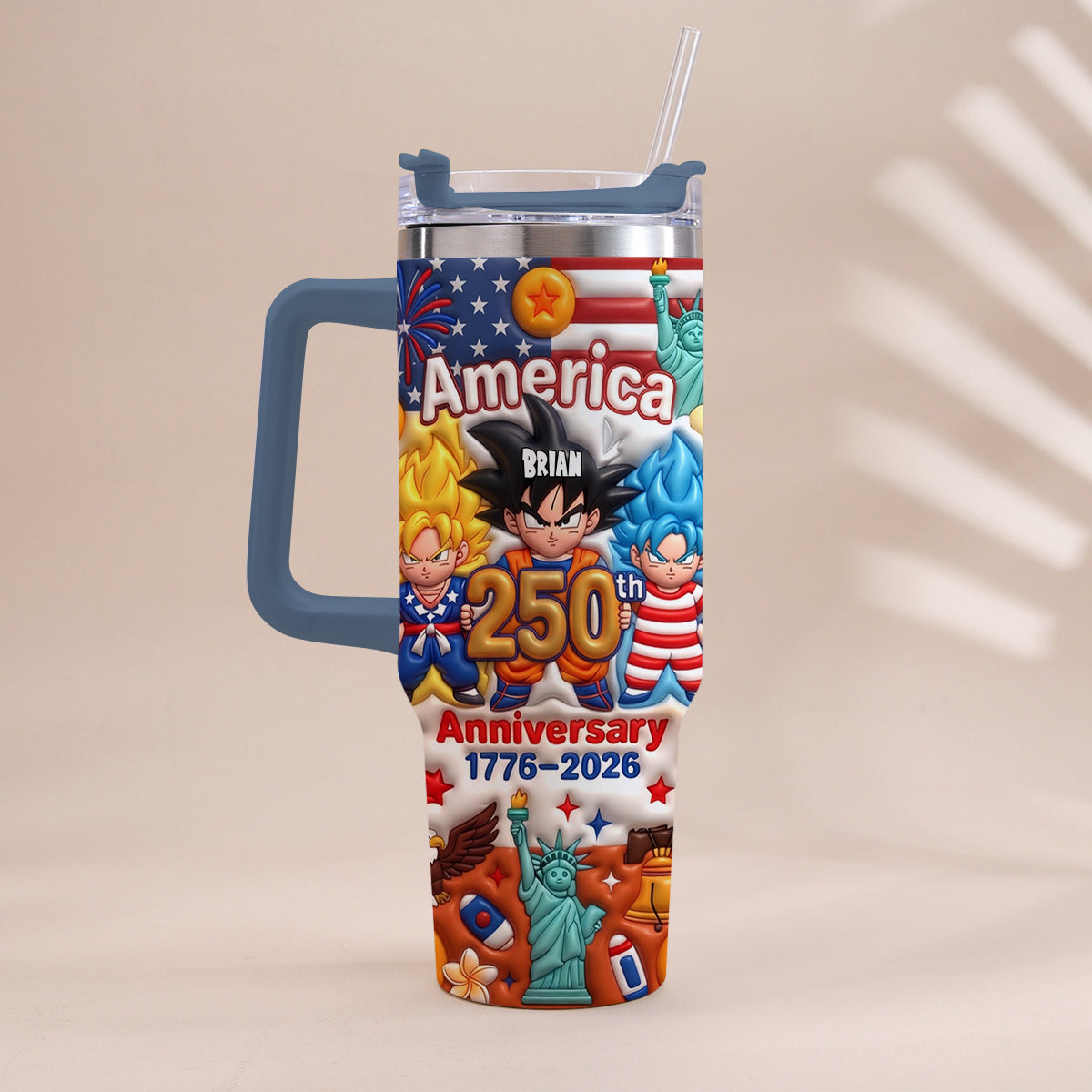 Powered Anime USA 250th Anniversary - Personalized Seven Balls Tumbler With Handle