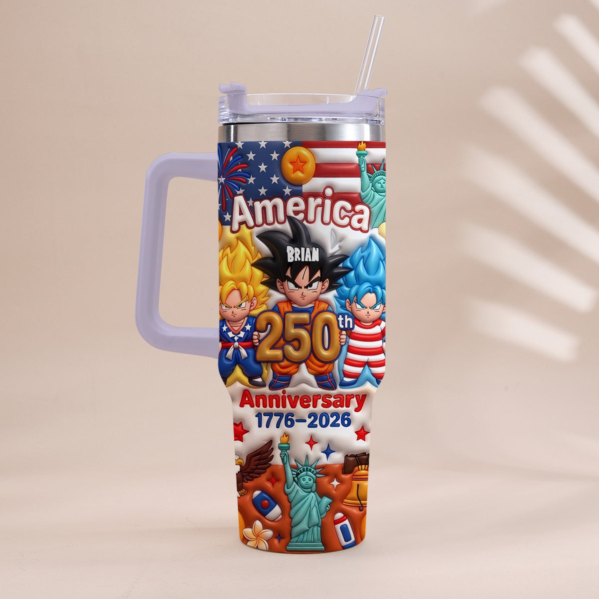 Powered Anime USA 250th Anniversary - Personalized Seven Balls Tumbler With Handle