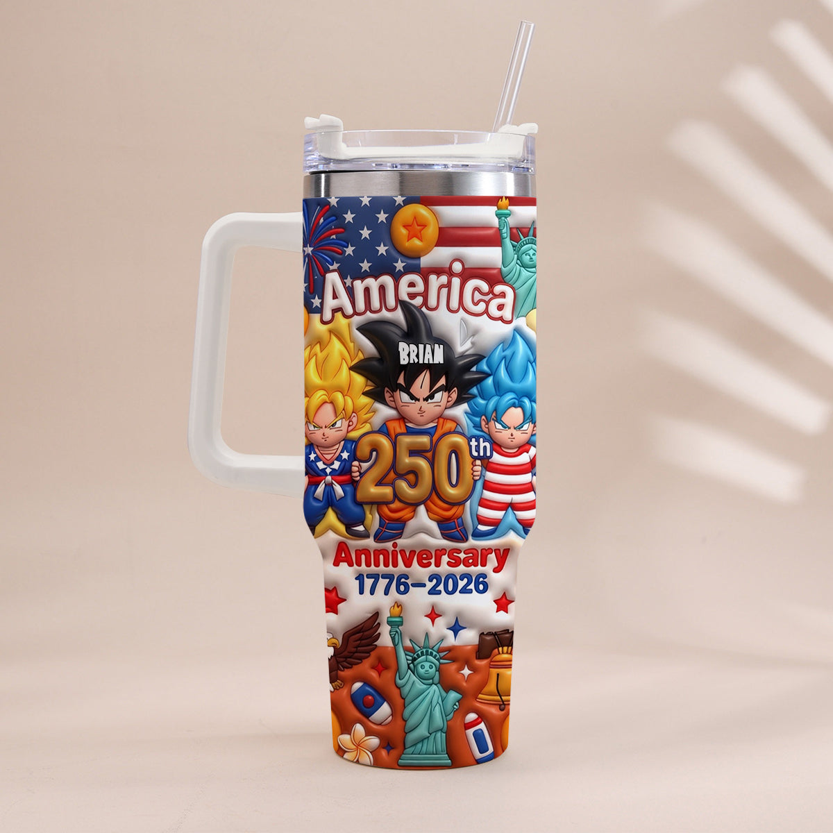Powered Anime USA 250th Anniversary - Personalized Seven Balls Tumbler With Handle