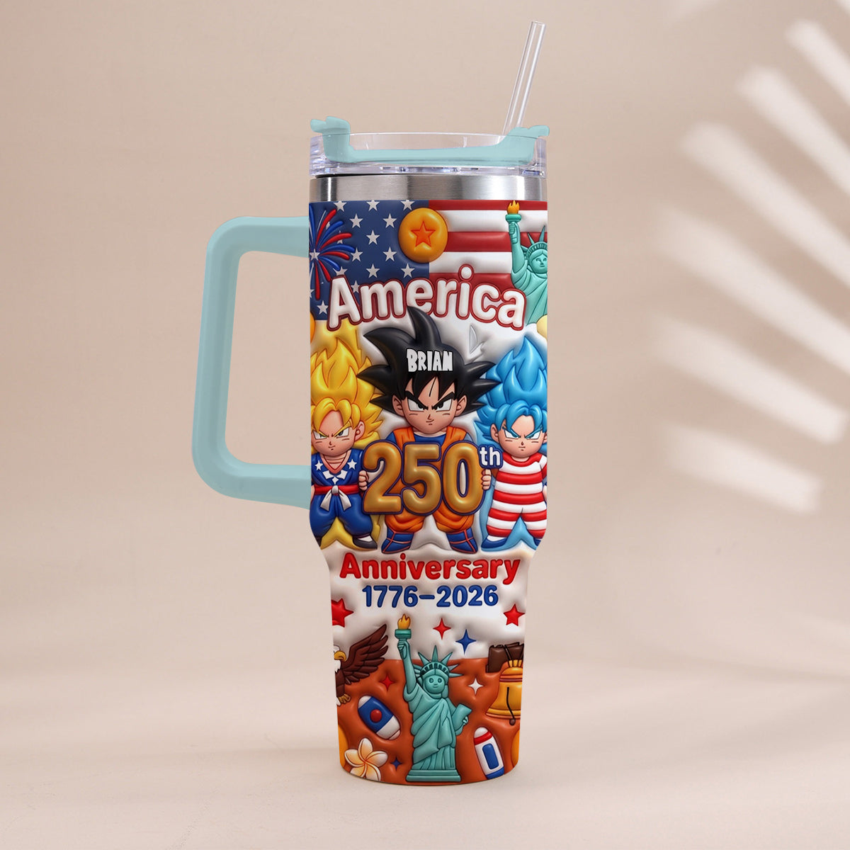 Powered Anime USA 250th Anniversary - Personalized Seven Balls Tumbler With Handle