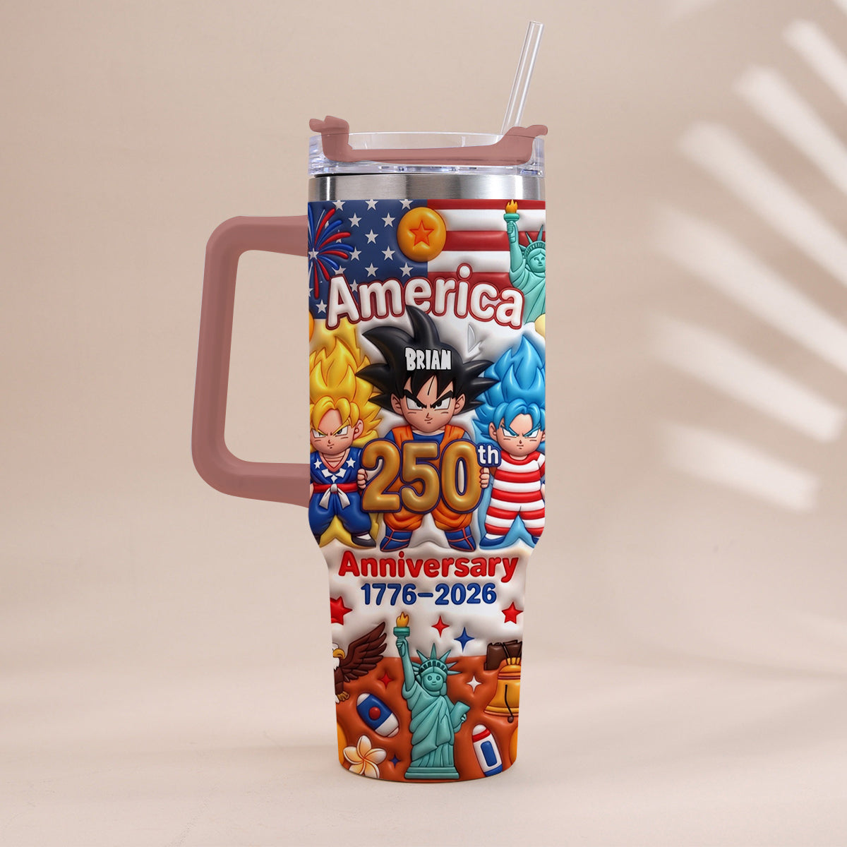 Powered Anime USA 250th Anniversary - Personalized Seven Balls Tumbler With Handle