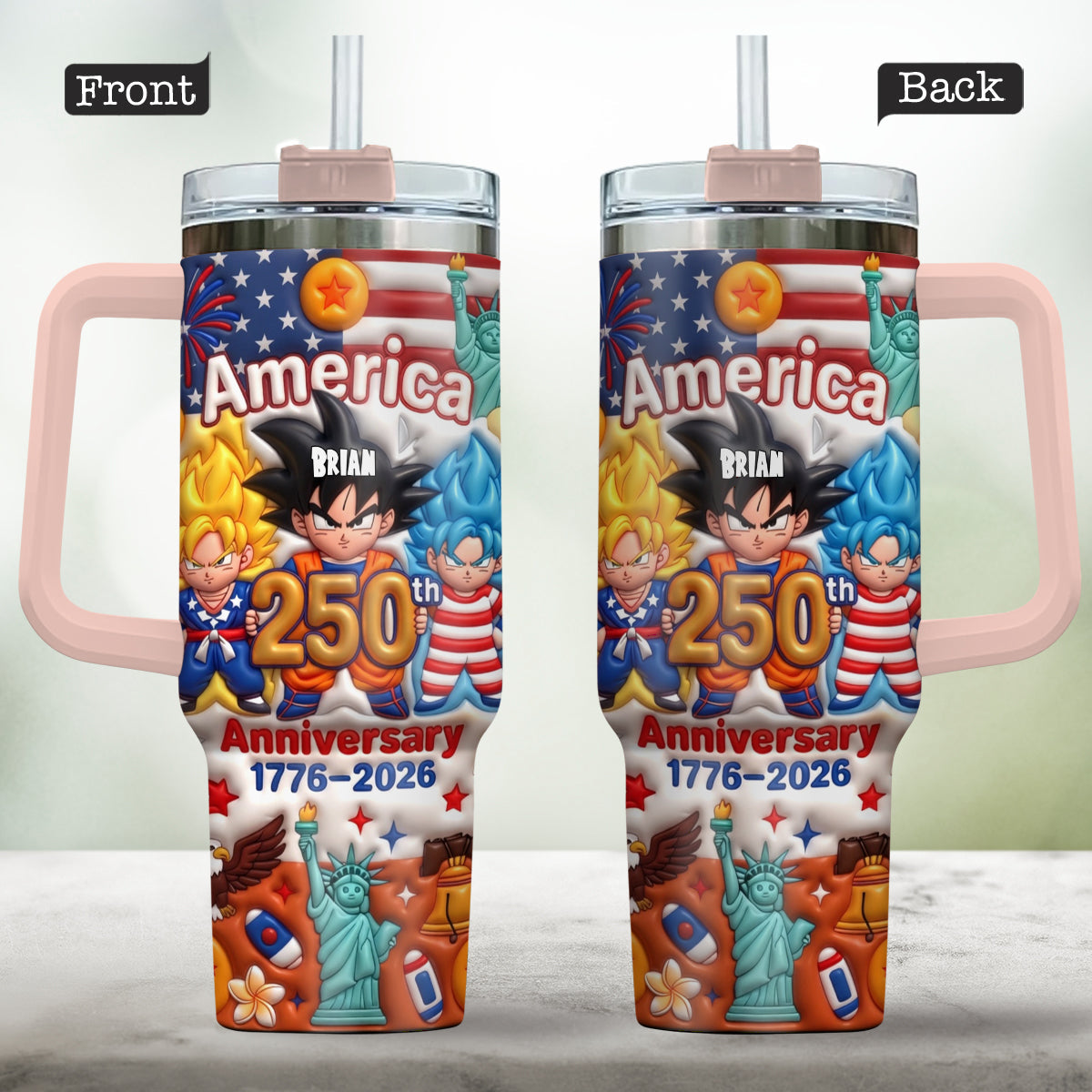 Powered Anime USA 250th Anniversary - Personalized Seven Balls Tumbler With Handle