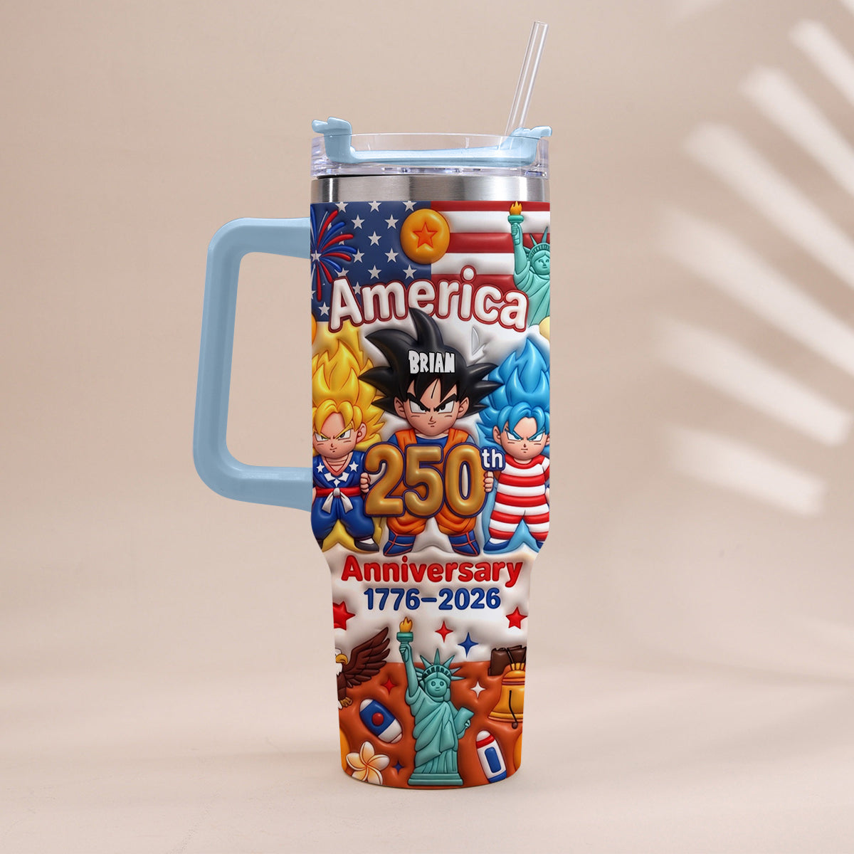 Powered Anime USA 250th Anniversary - Personalized Seven Balls Tumbler With Handle