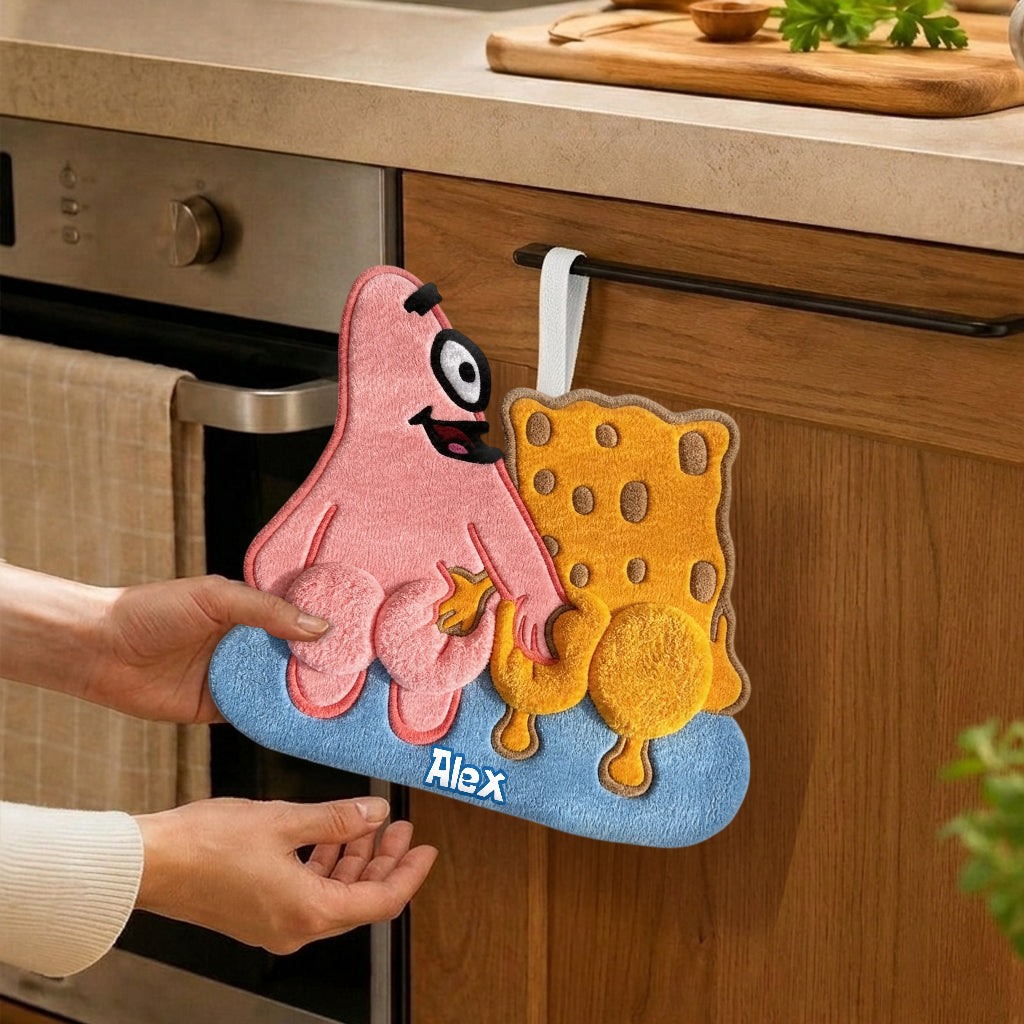 Funny Duo - Personalized Yellow sponge Hand Towel