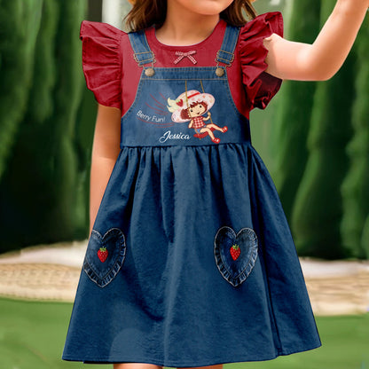 Lovely Strawberry Cake Fun Vintage Style Clothes For Kid - Personalized Kid Kid Ruffle Sleeve Dress