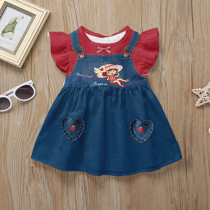 Lovely Strawberry Cake Fun Vintage Style Clothes For Kid - Personalized Kid Kid Ruffle Sleeve Dress