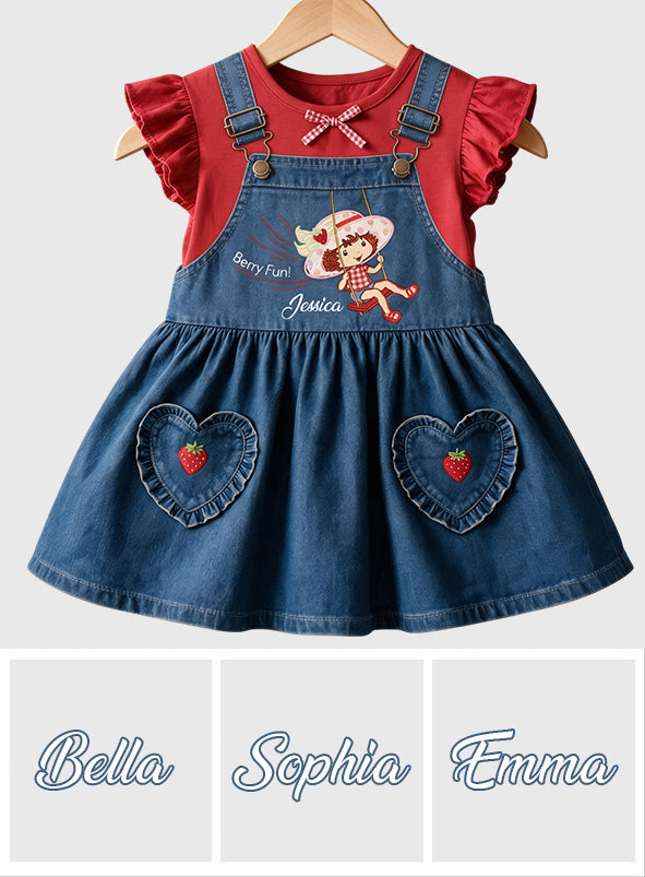 Lovely Strawberry Cake Fun Vintage Style Clothes For Kid - Personalized Kid Kid Ruffle Sleeve Dress