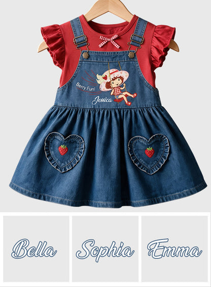 Lovely Strawberry Cake Fun Vintage Style Clothes For Kid - Personalized Kid Kid Ruffle Sleeve Dress