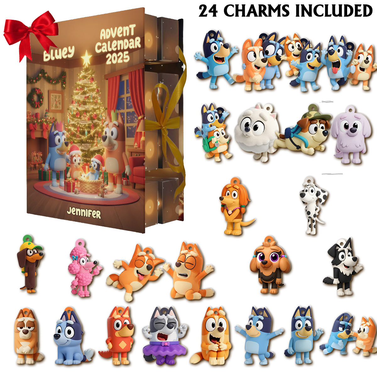 Rocking Around The Christmas Tree - Personalized Bluey Folded Advent Calendar With Ornaments