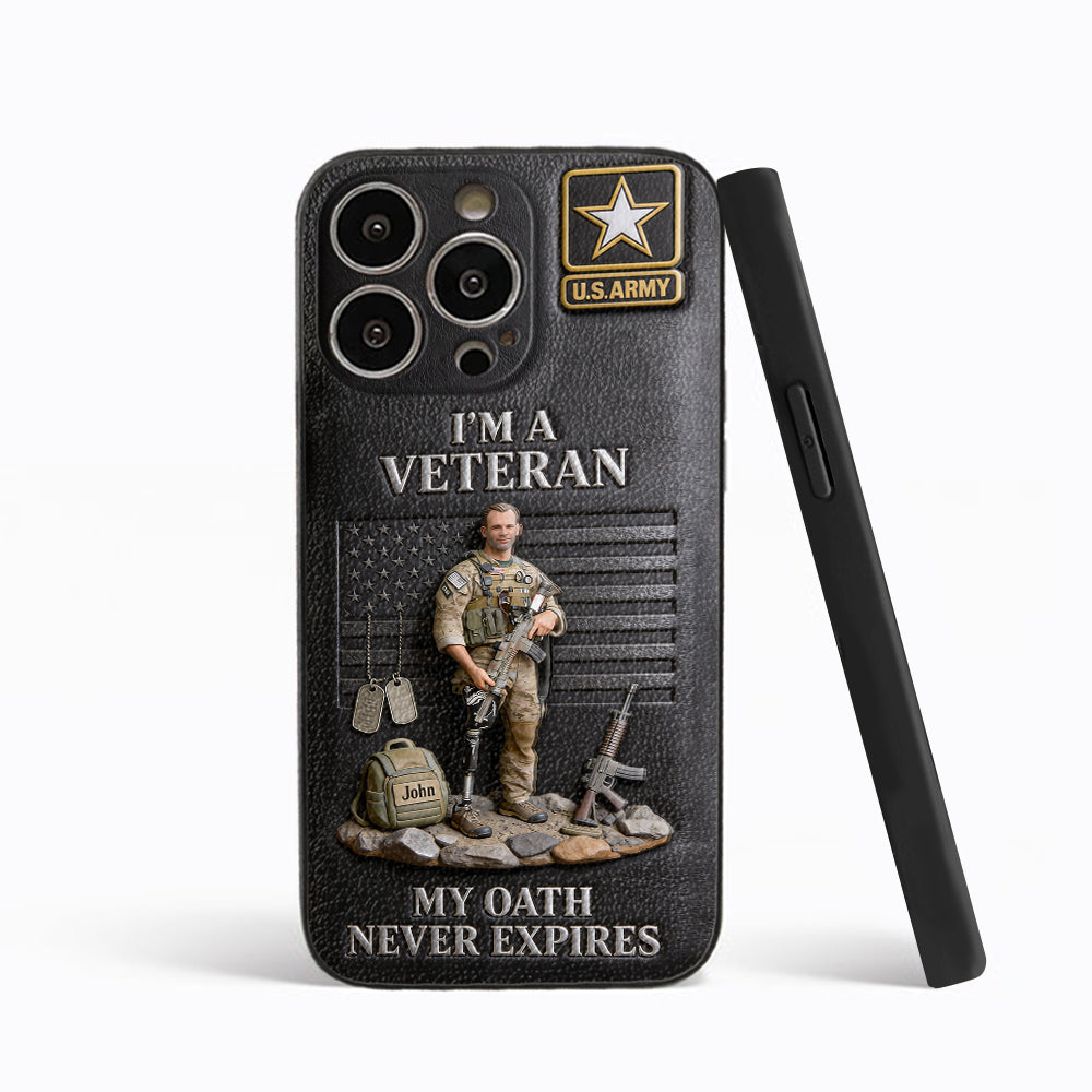 Military Hero - Personalized Veteran 3D Embossed Leather Phone Case