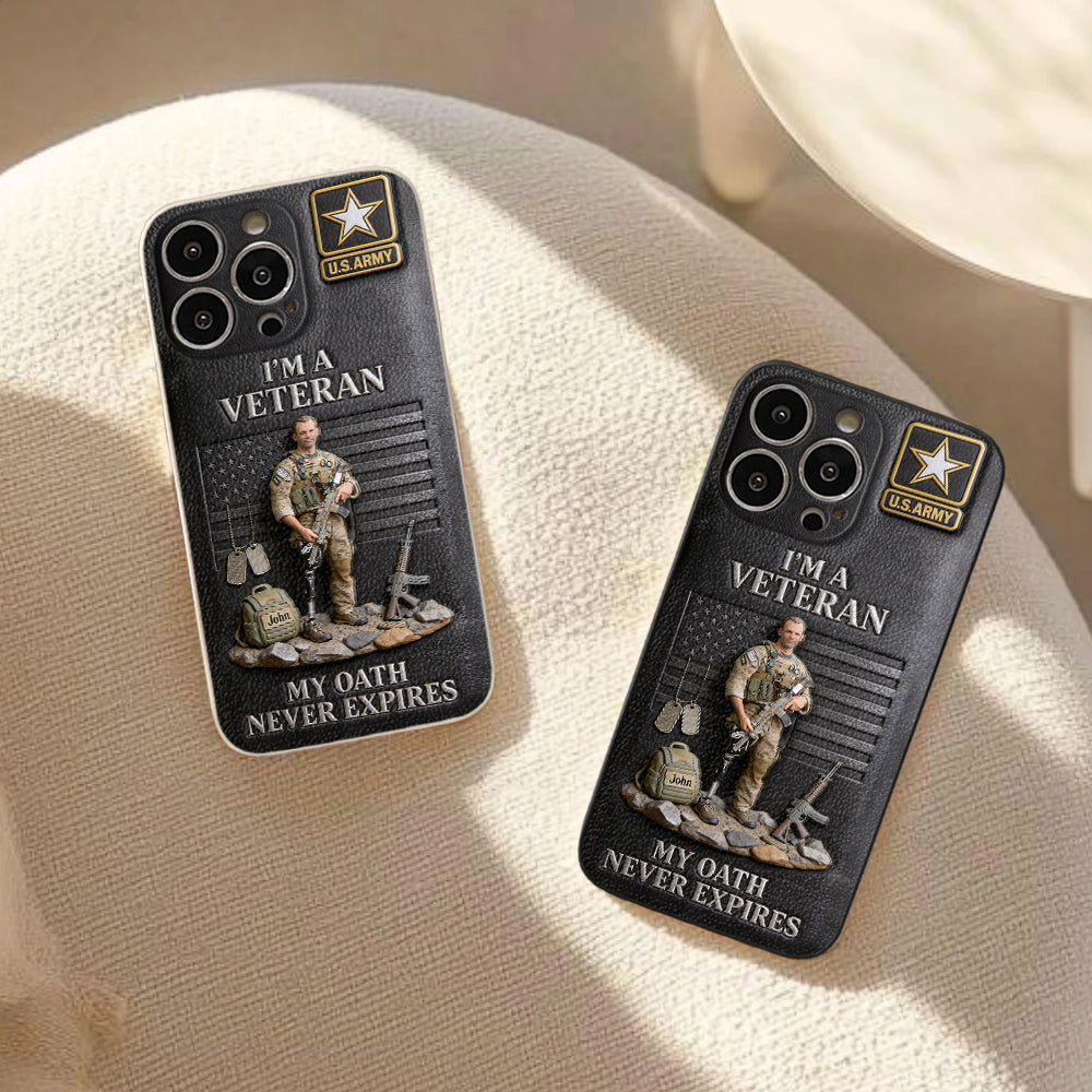 Military Hero - Personalized Veteran 3D Embossed Leather Phone Case
