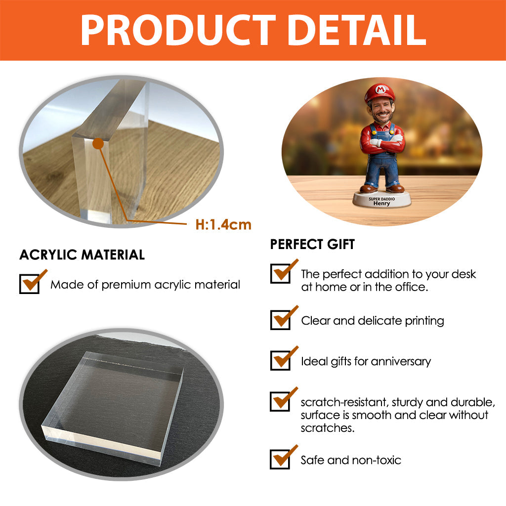 Super Daddio - Perfect Father's Day Gift - Personalized Super Plumber Custom Shaped Acrylic Plaque