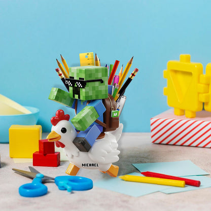 Gamer Back To School - Personalized Block World Wooden Pen Holder