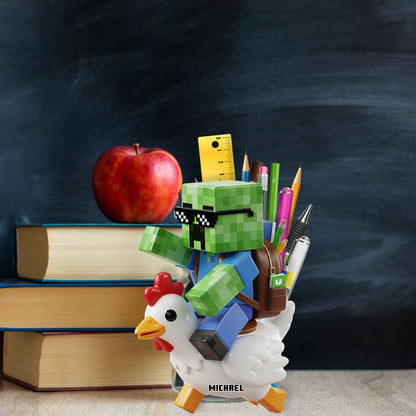 Gamer Back To School - Personalized Block World Wooden Pen Holder
