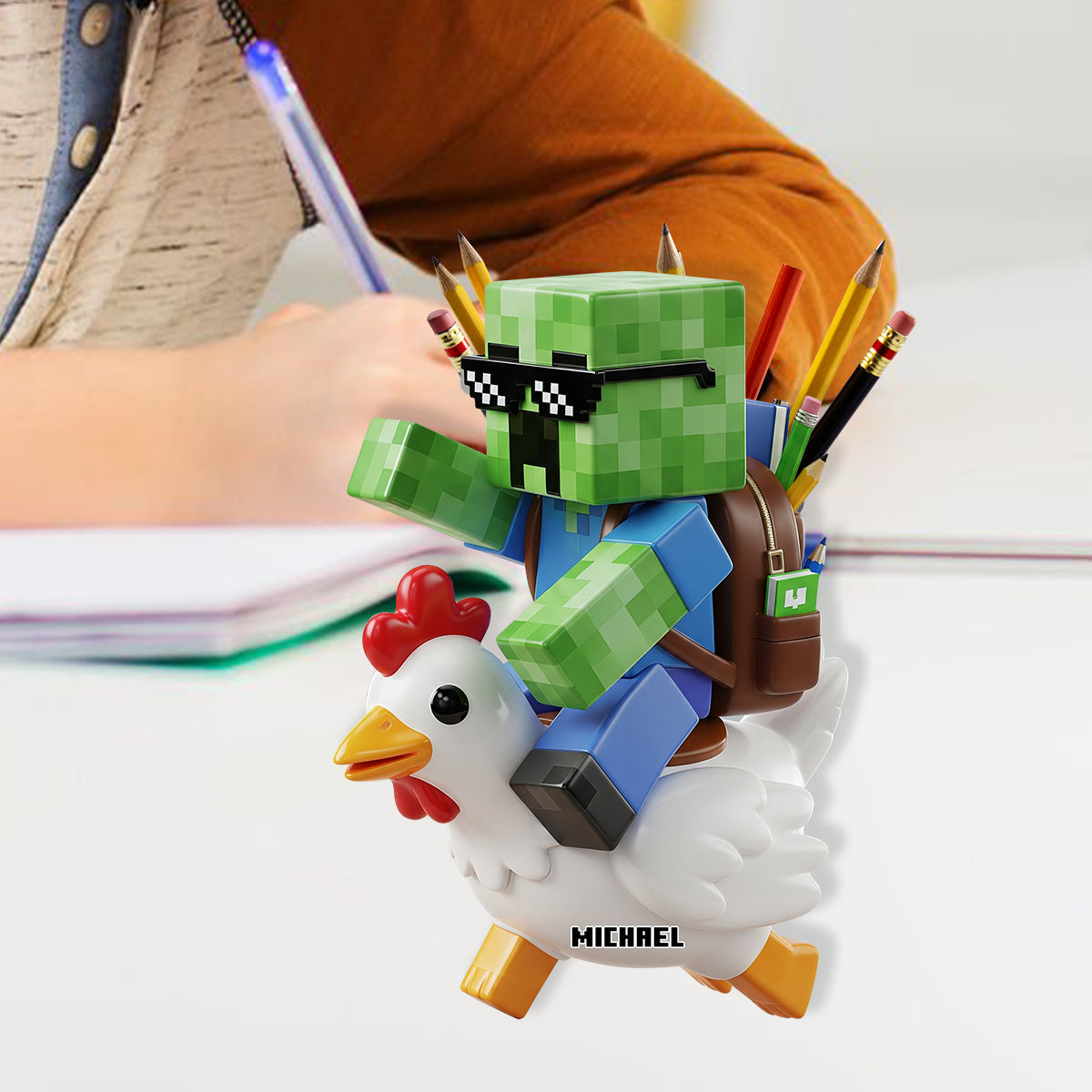Gamer Back To School - Personalized Block World Wooden Pen Holder